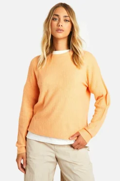 Jumpers*boohoo Soft Rib Knit Crew Neck Jumper orange