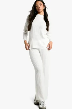 Knitted Co-Ords|Bottoms*boohoo Soft Rib Knit Crew Neck Jumper And Maxi Skirt Co-ord ecru