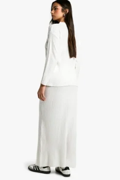 Knitted Co-Ords|Bottoms*boohoo Soft Rib Knit Crew Neck Jumper And Maxi Skirt Co-ord ecru