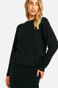 Knitted Co-Ords|Bottoms*boohoo Soft Rib Knit Crew Neck Jumper And Maxi Skirt Co-ord black