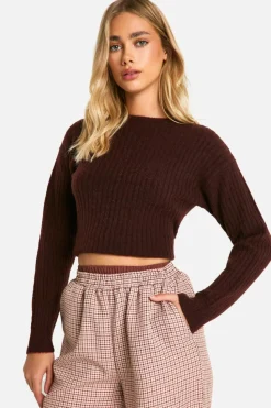 Jumpers|Jumpers & Cardigans*boohoo Soft Rib Knit Crop Jumper chocolate