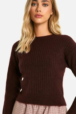 Jumpers|Jumpers & Cardigans*boohoo Soft Rib Knit Crop Jumper chocolate