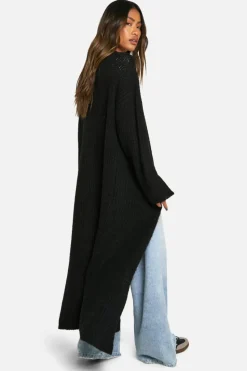 Cardigans*boohoo Soft Rib Knit Edge To Edge Maxi Cardigan black