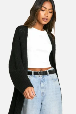Cardigans*boohoo Soft Rib Knit Edge To Edge Maxi Cardigan black