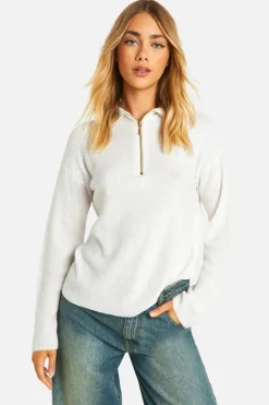 Jumpers|Knitwear*boohoo Soft Rib Knit Half Zip Collar Jumper ecru