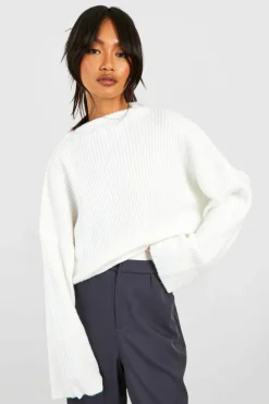 Jumpers*boohoo Soft Rib Knit High Neck Jumper ivory