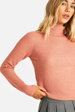 Jumpers*boohoo Soft Rib Knit Roll Neck Jumper coral