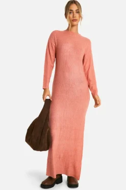 Jumper Dresses|Jumper Dresses*boohoo Soft Rib Knit Side Split Midaxi Dress coral