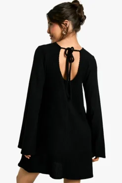 Mini Dresses|Long Sleeve Dresses*boohoo Soft Rib Tie back Smock Dress black