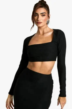 Long Sleeve Tops*boohoo Soft Touch Square Neck Long Sleeve Top black