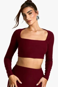 Long Sleeve Tops*boohoo Soft Touch Square Neck Long Sleeve Top burgundy