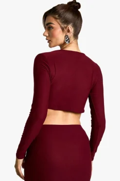 Long Sleeve Tops*boohoo Soft Touch Square Neck Long Sleeve Top burgundy