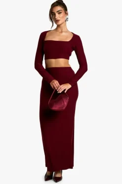 Long Sleeve Tops*boohoo Soft Touch Square Neck Long Sleeve Top burgundy