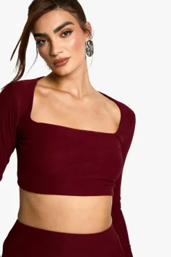 Long Sleeve Tops*boohoo Soft Touch Square Neck Long Sleeve Top burgundy