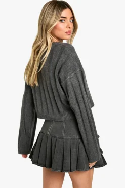 Jumpers|Jumpers & Cardigans*boohoo Soft Wide Rib Exposed Seam Crop Jumper charcoal