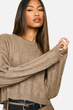 Jumpers|Jumpers & Cardigans*boohoo Soft Wide Rib Exposed Seam Crop Jumper mocha