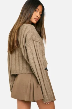 Jumpers|Jumpers & Cardigans*boohoo Soft Wide Rib Exposed Seam Crop Jumper mocha