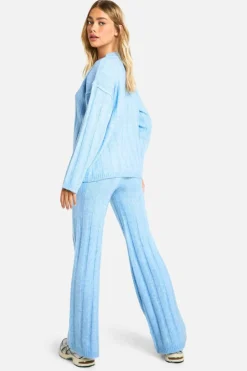 Knitted Co-Ords*boohoo Soft Wide Rib Exposed Seam Jumper And Wide Leg Co-ord baby blue
