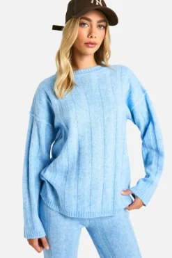 Knitted Co-Ords*boohoo Soft Wide Rib Exposed Seam Jumper And Wide Leg Co-ord baby blue