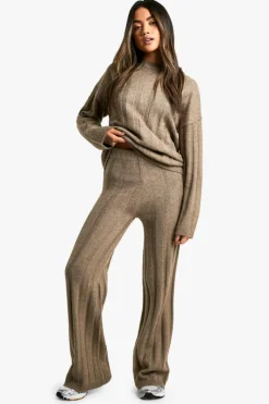 Knitted Co-Ords|Knitwear*boohoo Soft Wide Rib Exposed Seam Jumper And Wide Leg Co-ord mocha