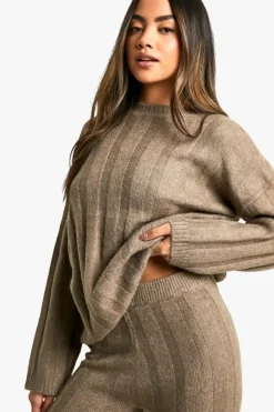 Knitted Co-Ords|Knitwear*boohoo Soft Wide Rib Exposed Seam Jumper And Wide Leg Co-ord mocha