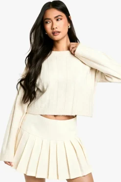 Jumpers|Jumpers & Cardigans*boohoo Soft Wide Rib Exposed Seam Crop Jumper ecru