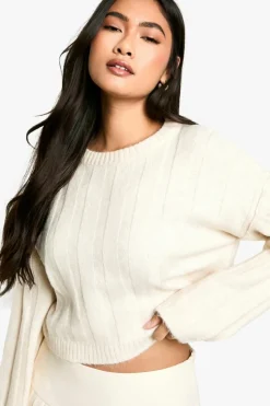 Jumpers|Jumpers & Cardigans*boohoo Soft Wide Rib Exposed Seam Crop Jumper ecru