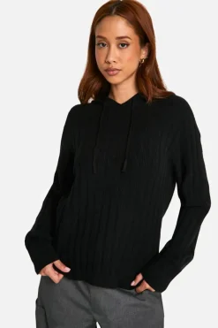 Jumpers*boohoo Soft Wide Rib Knitted Hoody black