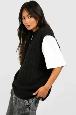 Jumpers|Jumpers & Cardigans*boohoo Soft Wide Rib Knitted Tank black