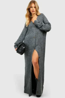 Cardigans|Jumpers & Cardigans*boohoo Soft Wide Rib Maxi Cardigan charcoal