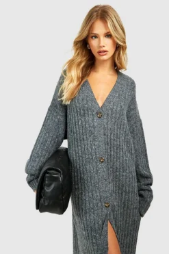 Cardigans|Jumpers & Cardigans*boohoo Soft Wide Rib Maxi Cardigan charcoal