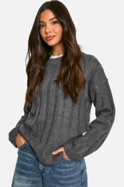 Oversized Jumpers|Jumpers*boohoo Soft Wide Rib Oversized Jumper charcoal