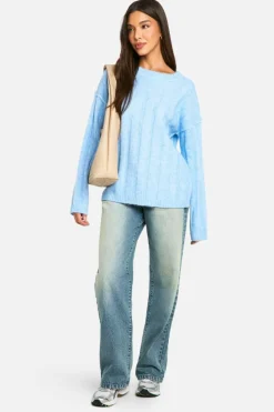 Oversized Jumpers|Jumpers*boohoo Soft Wide Rib Oversized Jumper sky blue