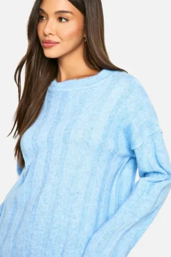 Oversized Jumpers|Jumpers*boohoo Soft Wide Rib Oversized Jumper sky blue