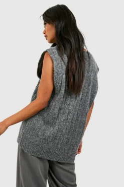 Jumpers|Knitwear*boohoo Soft Wide Rib V Neck Knitted Tank charcoal