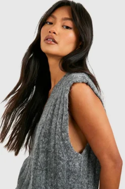 Jumpers|Knitwear*boohoo Soft Wide Rib V Neck Knitted Tank charcoal