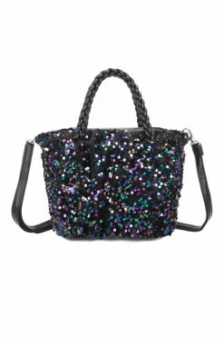 Shoulder Bags*Kitise Sparkling Sequins Braided Handle Shoulder Bag Black