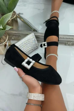 Ballet Flats|Flats*Love Lemonade Sparkly Buckle Mary Jane Ballet Flats Black