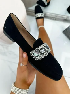 Flats*Love Lemonade Sparkly Gemstone Loafers Black