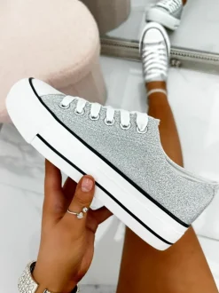 Trainers*Love Lemonade Sparkly Glitter Canvas Trainers Silver