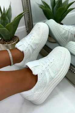 Trainers*Love Lemonade Sparkly Glitter Glow Platform Trainers White