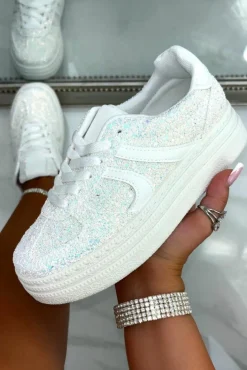 Trainers*Love Lemonade Sparkly Glitter Glow Platform Trainers White