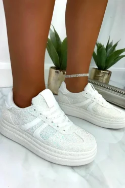 Trainers*Love Lemonade Sparkly Glitter Glow Platform Trainers White