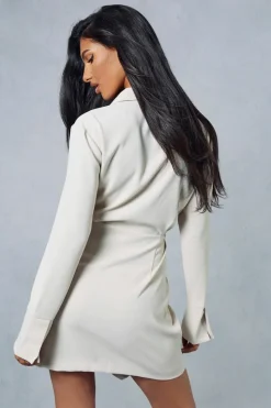 Shirt Dresses*MissPap Split Sleeve Drape Detail Tailored Mini Shirt Dress stone