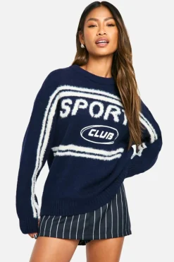 Oversized Jumpers*boohoo Sports Club Oversized Crew Neck Knitted Jumper navy