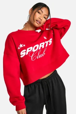 Sweatshirts|Hoodies & Sweatshirts*boohoo Sports Club Slogan Boxy Oversized Crew Neck Sweatshirt red