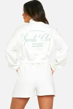 Sweatshirts|Hoodies & Sweatshirts*boohoo Sports Club Slogan Half Zip Seam Detail Cropped Oversized Sweatshirt ecru