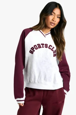 Sweatshirts|Hoodies & Sweatshirts*boohoo Sports Club Slogan Raglan V Neck Sweatshirt ash grey
