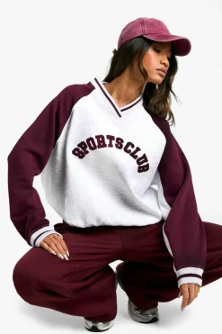 Sweatshirts|Hoodies & Sweatshirts*boohoo Sports Club Slogan Raglan V Neck Sweatshirt ash grey