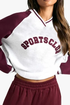 Sweatshirts|Hoodies & Sweatshirts*boohoo Sports Club Slogan Raglan V Neck Sweatshirt ash grey